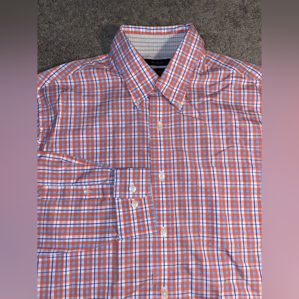 W H Belk Wear Perfect Button Up Down Mens Size Large Work Dress Business Shirt